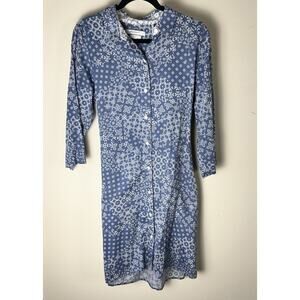 Foxcroft Pax Printed Blue White Three-Quarter Sleeve Cotton Shirtdress Sz 12